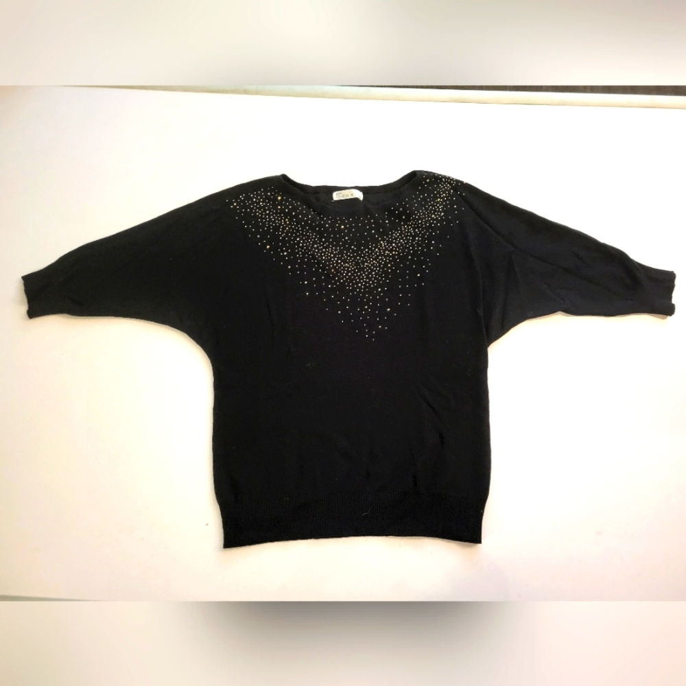 Black beaded 89th and Madison Sweater with half length sleeves